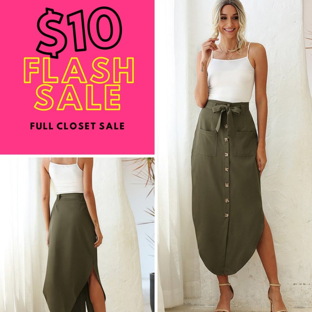 Midi Army Green Skirt Regular & Plus Sizes